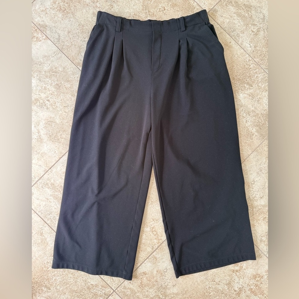 Halara Womens Pants XL Black Pull On Wide Leg High Waist Pleated Ankle Length